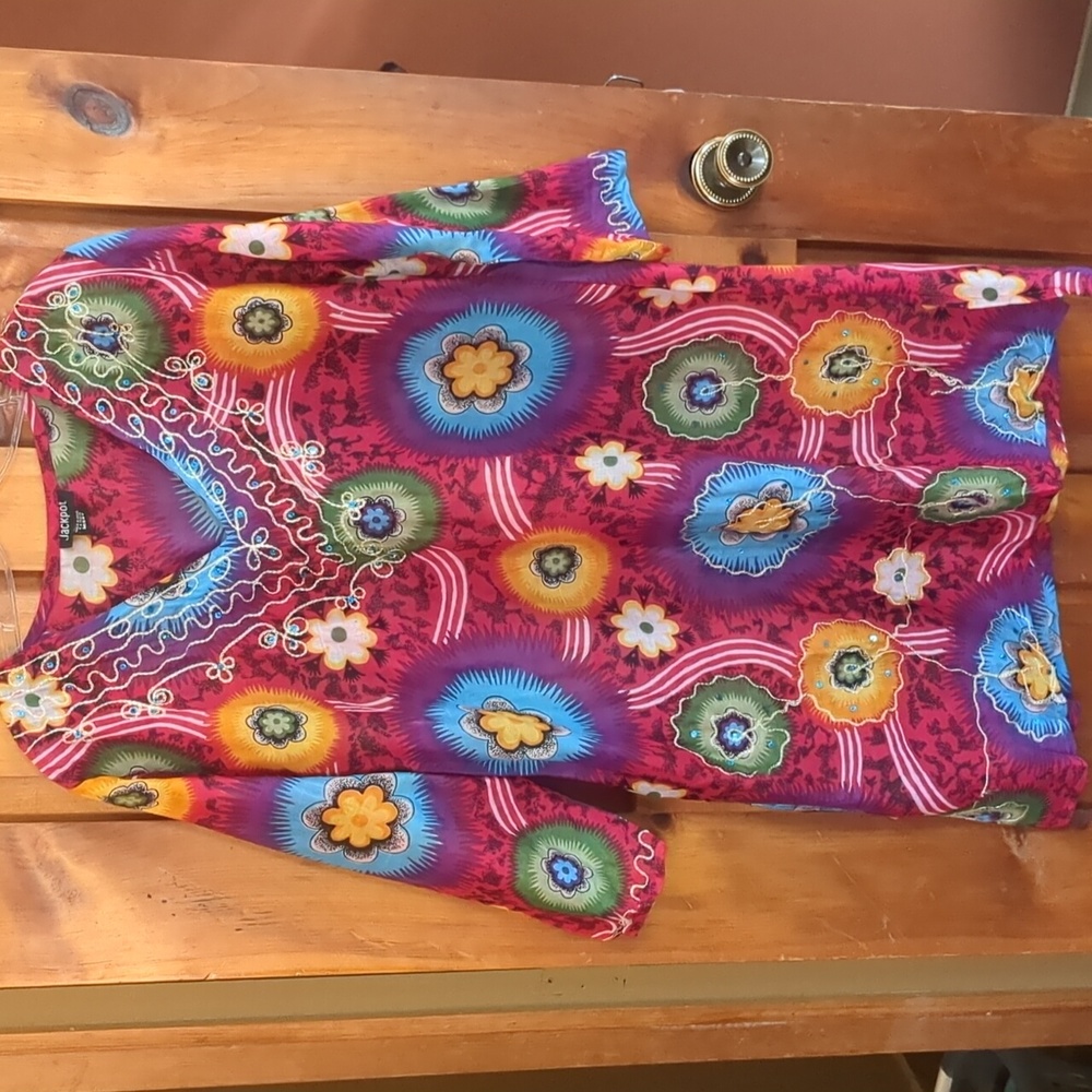 JACKPOT* made in India embroidered sequin side slit colorful tunic top